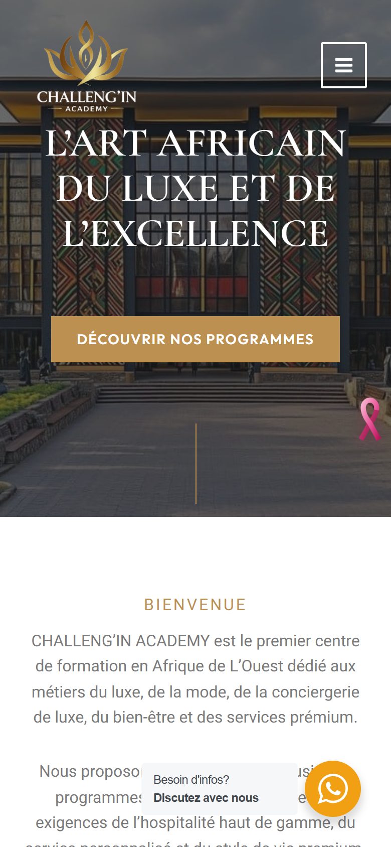 Le site Challengin Academy sur téléphone