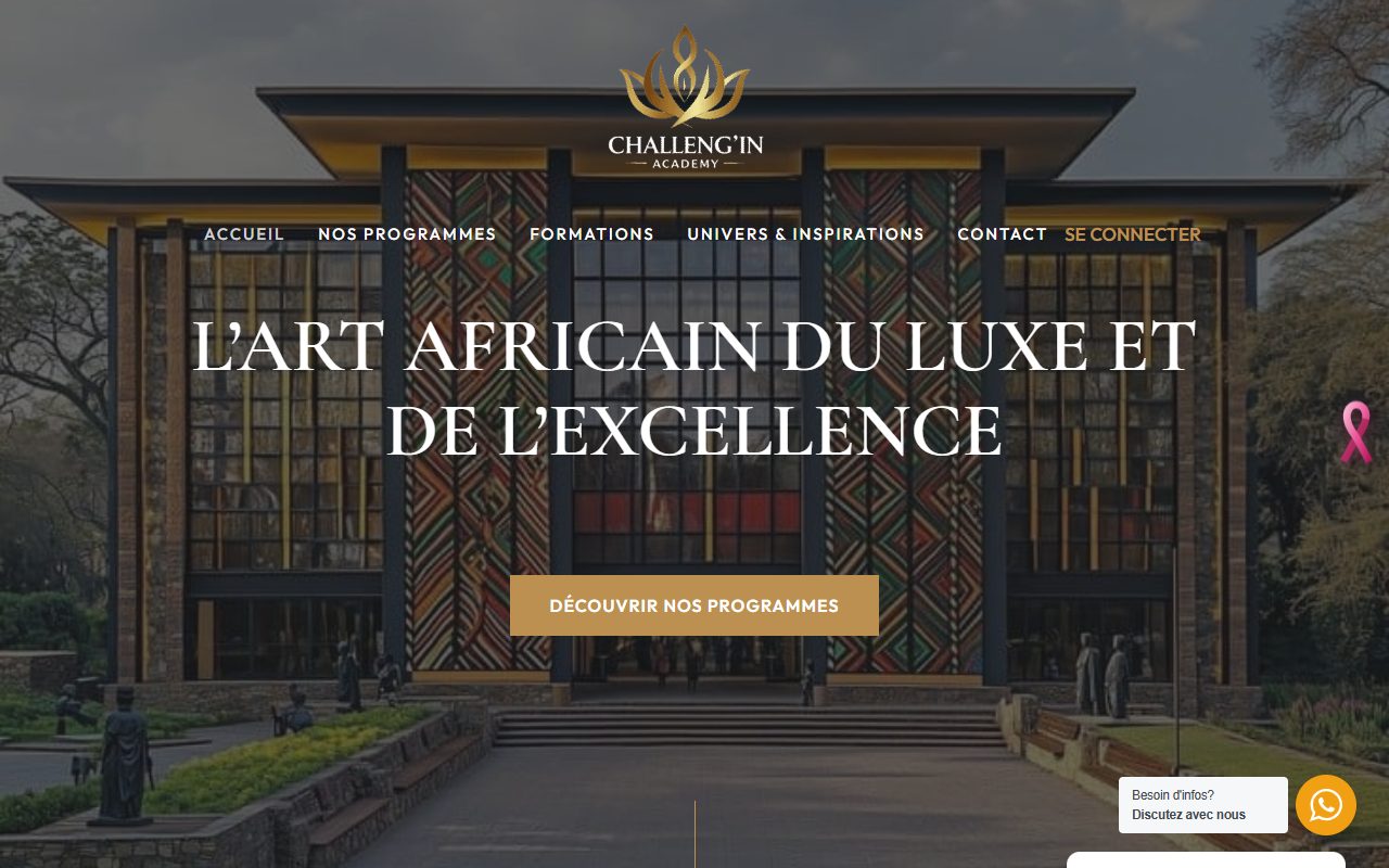 Page d'accueil du site Challengin Academy sur ordinateur