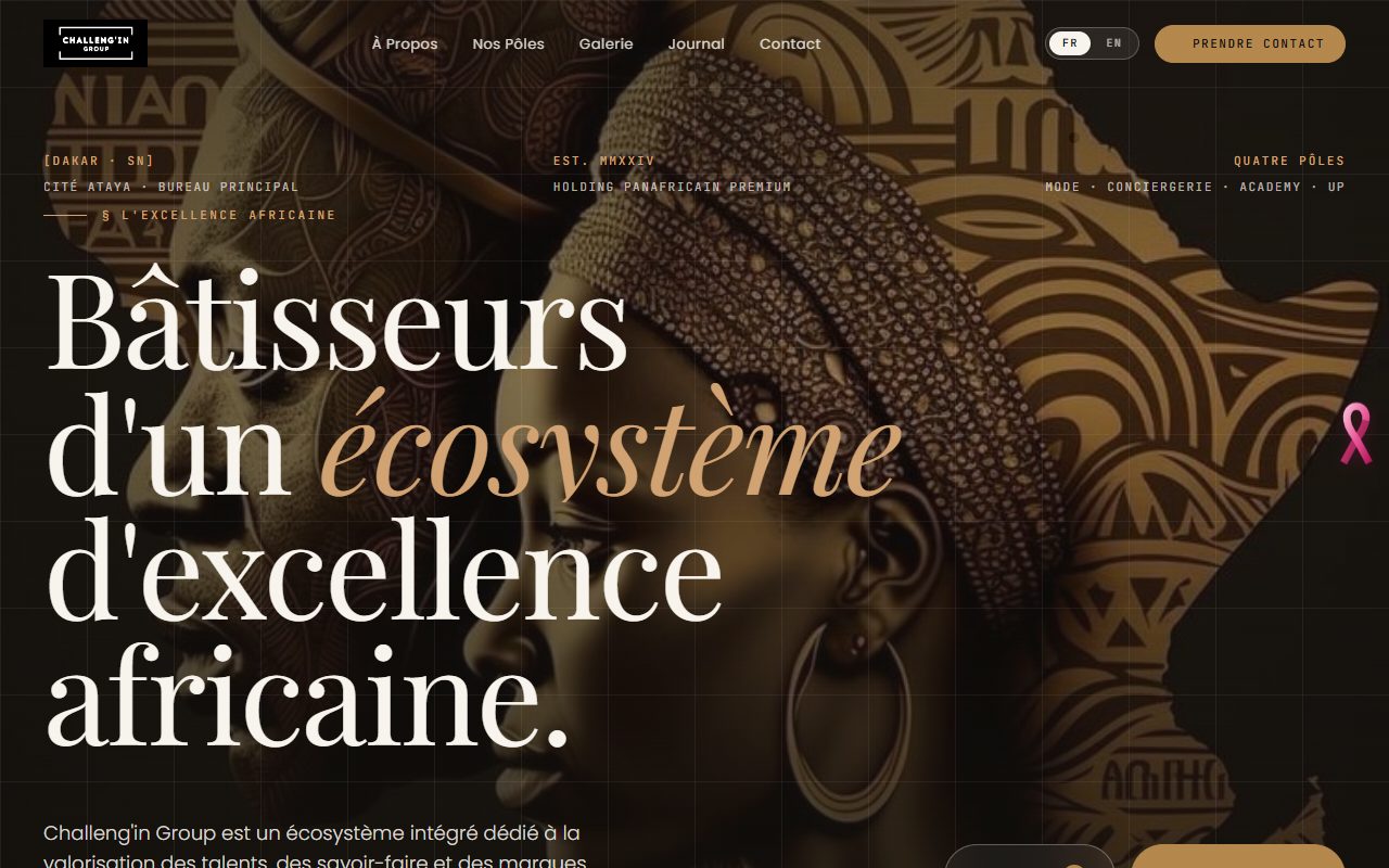 Page d'accueil du site Challeng'in Group sur ordinateur