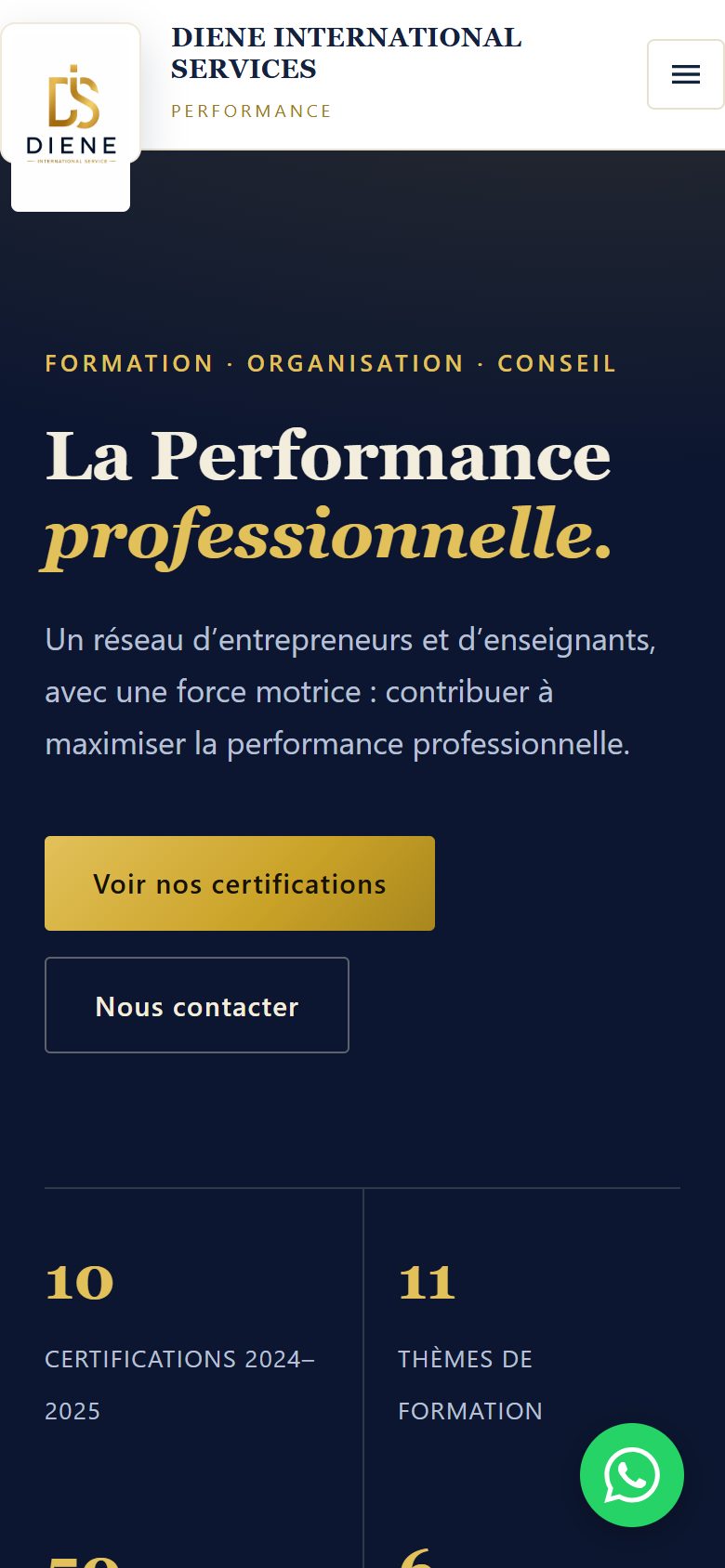 Le site Diene International Services sur téléphone