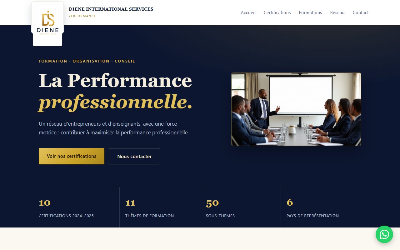 Page d'accueil du site Diene International Services sur ordinateur