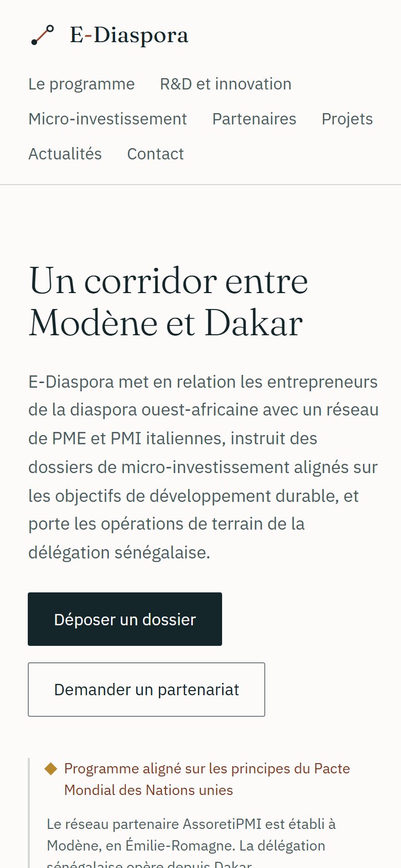 Le site E-Diaspora sur téléphone