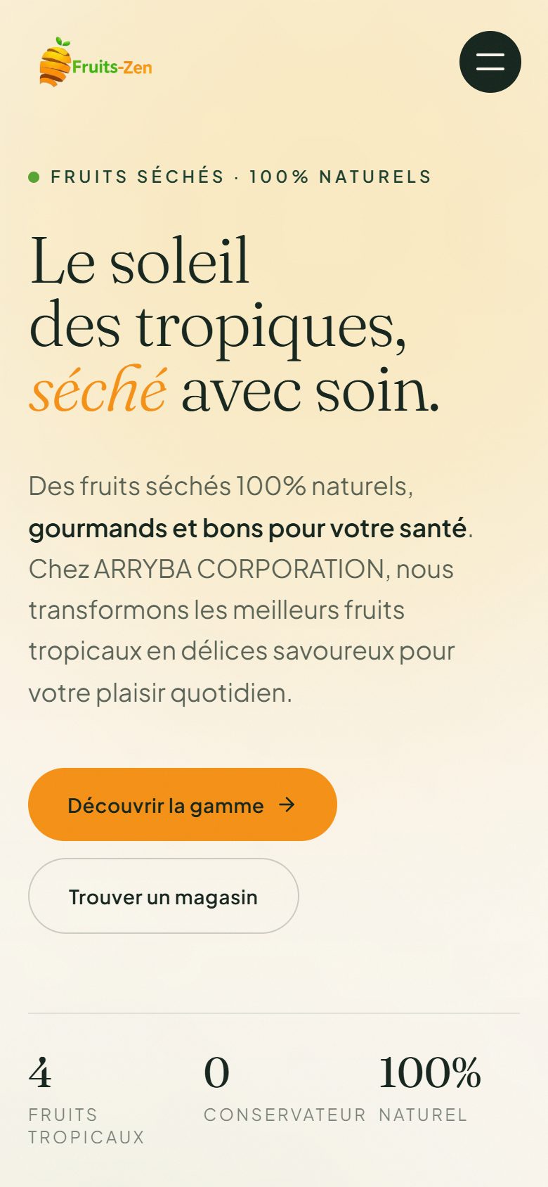 Le site Fruits-Zen sur téléphone