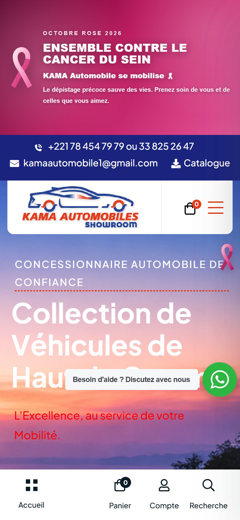 Le site Kama Automobile sur téléphone