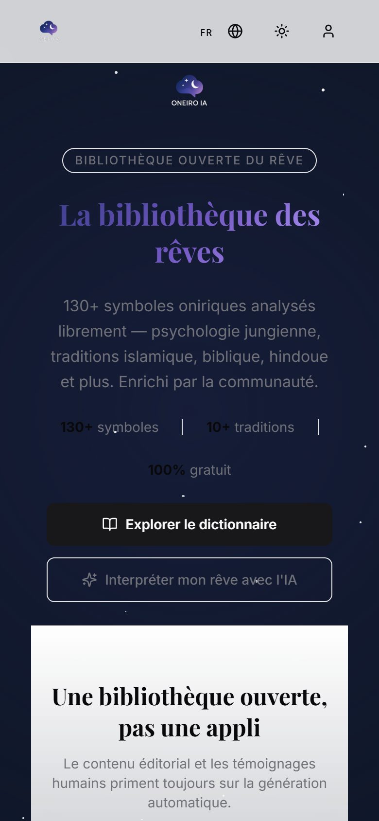Le site Oneiro sur téléphone
